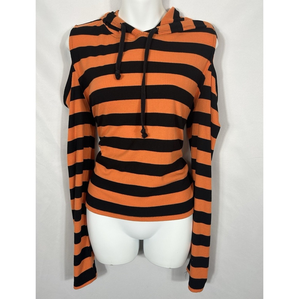 Social Collision Striped‎ Hooded Top 2X Boho Indie Art Scene Goth Grunge Emo Alt
